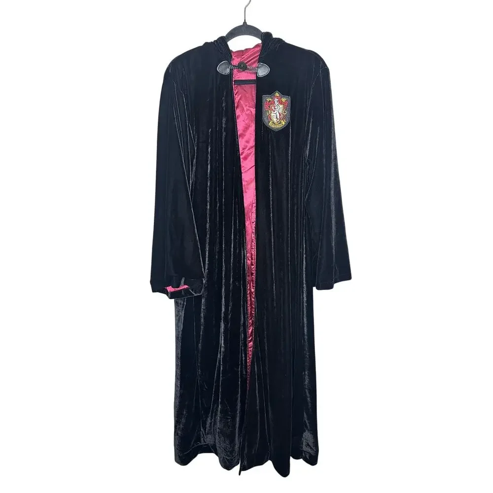 Harry Potter Gryffindor Hooded Robe Costume Costume Velvet Satin Black Red OneSz